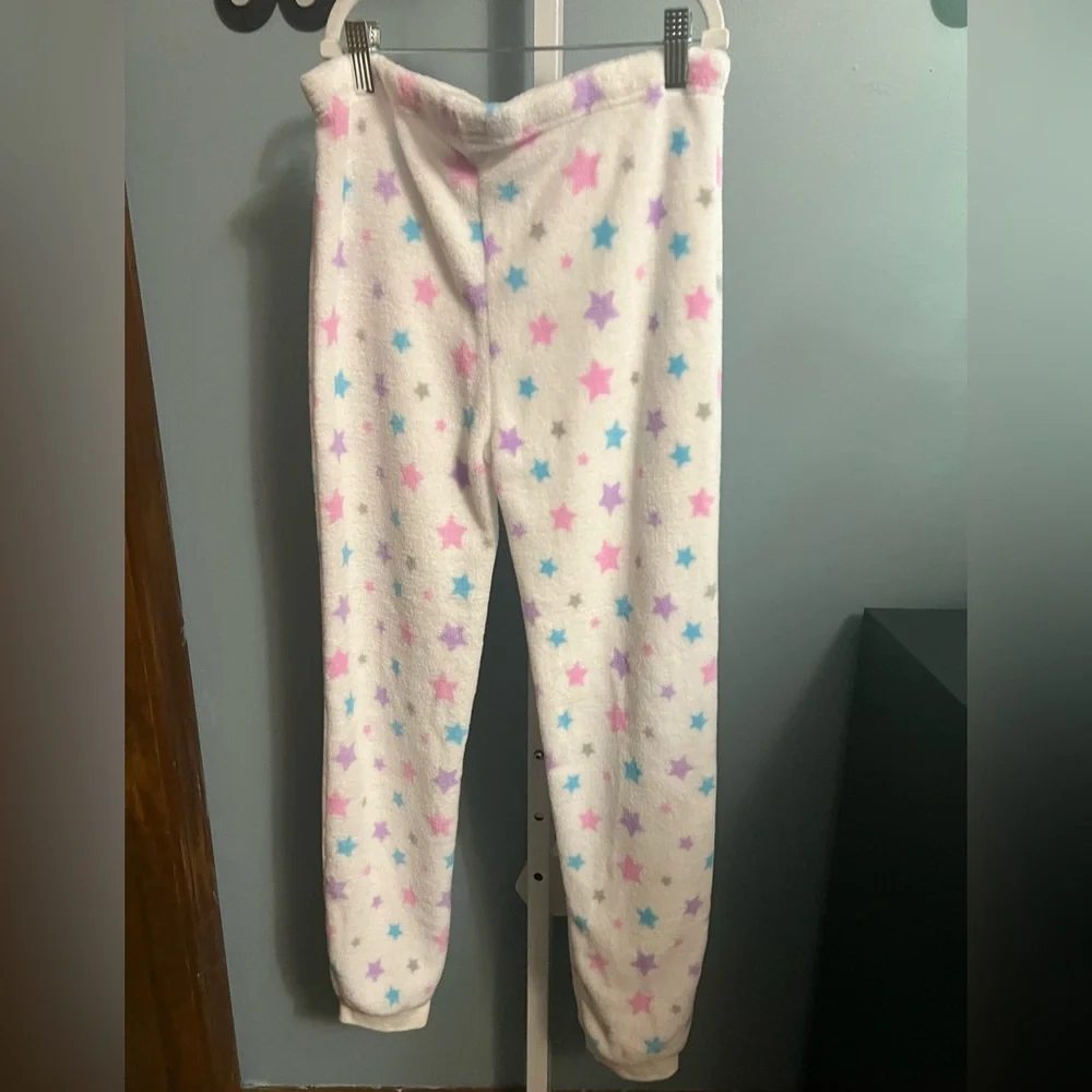 Canyon Creek White Plush Star Pajama Pants Pink, Purple & Blue Preloved